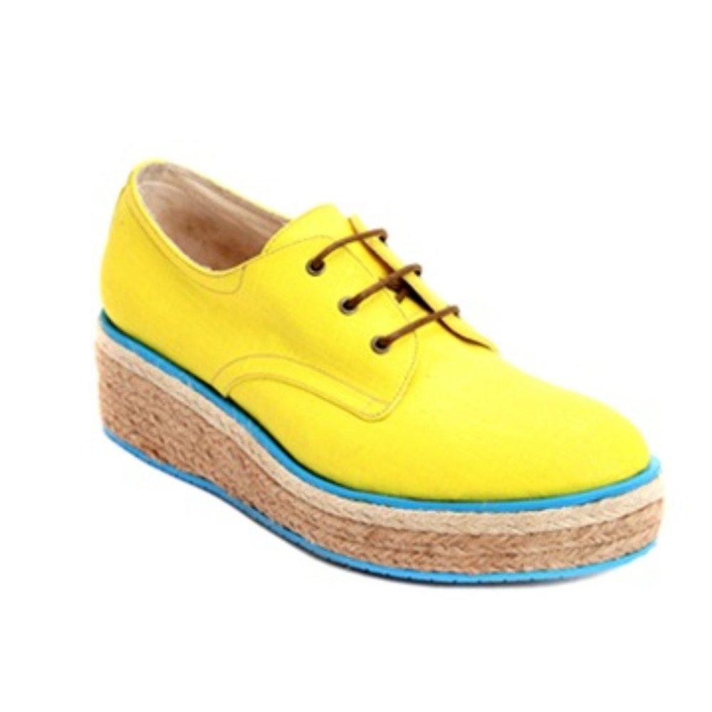 John Fluevog Espadrille Martin / Size 7 / Yellow Blue Oxford Platform